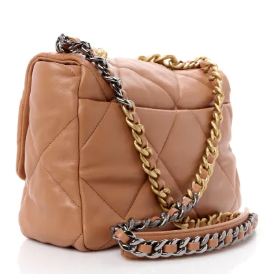 Grade Chanel 19 Brown Lambskin Handbag