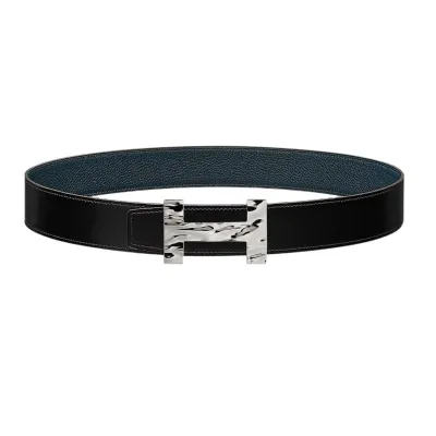 Hermès Men' s Quizee H20 Buckle Reversible Belt In Black/Brown/Blue/Coffee Smooth Calfskin With Silver Hardware 38mm
