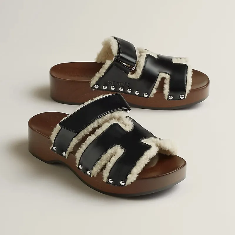 HERMES  Kos Slippers High-heeled slippers Black High Heels Sandal