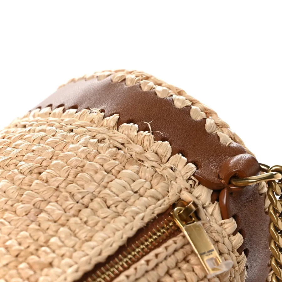 Saint Laurent Small Cylindric Bag Natural and Brick Monogram Raffia Cassandre Aged Gold Hardware