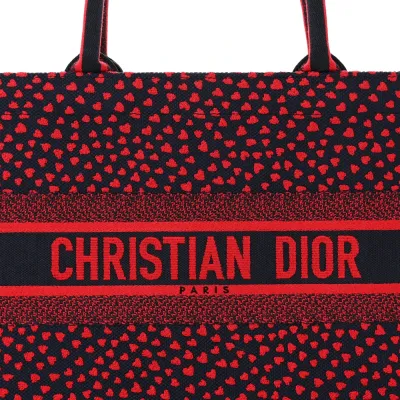 Dior Medium Book Tote Red Multicolor Pop Heart I Love Paris Embroidered Canvas