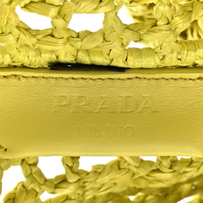 Prada Large Effect Crochet Logo Embroidered Tote Bag Cedro Yarn Raffia