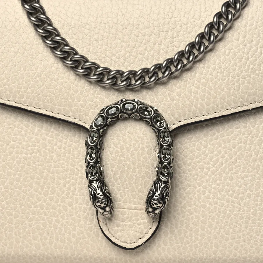 Gucci Mini Dionysus Chain Wallet Mystic White Dollar Calfskin Leather Aged Silver Hardware