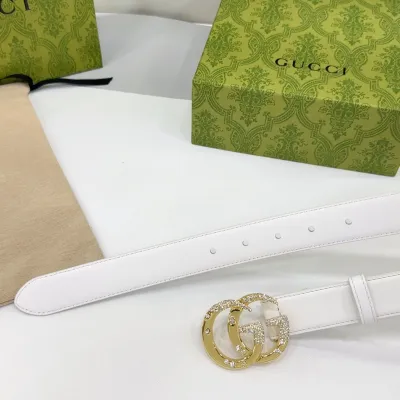 Gucci Women's GG Buckle With Beading Marmont Thin Belt In Black/White/Brown/Silver Smooth Calfskin With Gold/Silver Hardware 30mm