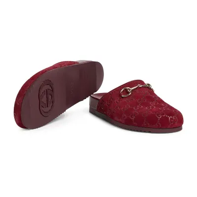 Gucci horseshoe buckle baotou round headed red flat bottom slippers
