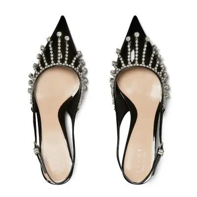 Gucci black pointed heels crystal high heels shoes Rear lace up high heels
