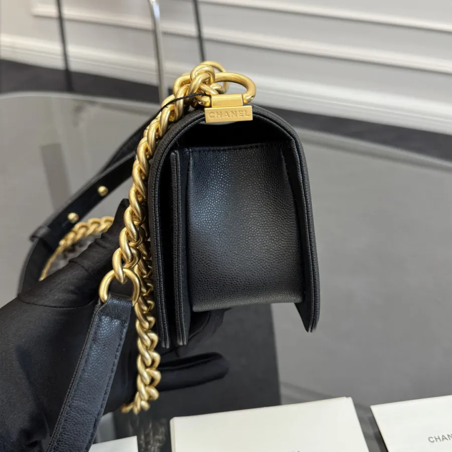 Chanel Lleboy Black Quilted Shiny Calfskin Leather / Quilted Caviar Leather Shoulder Bags Crossbody Bags
