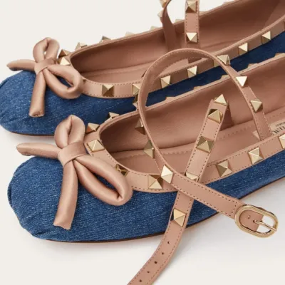 VALENTINO Rivet satin blue ballet flats shoes