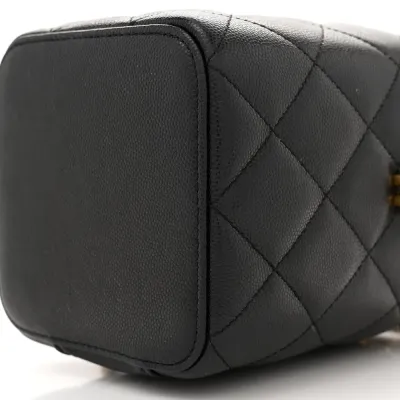 Chanel Vertical Vanity Case With Chain Small Black Quilted Caviar Leather Gold Hardware