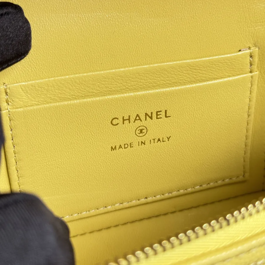 Chanel Yellow / Pink / white / Grey / Black / Apricot color Lychee print calfskin handle makeup bag handbag