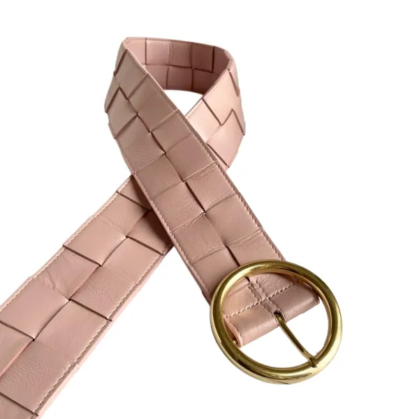 Bottega Veneta Women's Round Buckle Maxi Intrecciato Adjustable Belt In Pink/Blue/White/Coffee/Black Calfskin With Gold Hardware 60mm - Image 3