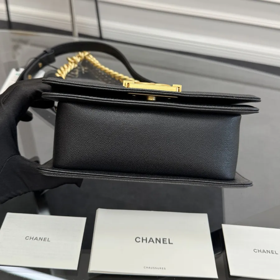 Chanel Lleboy Black Quilted Shiny Calfskin Leather / Quilted Caviar Leather Shoulder Bags Crossbody Bags
