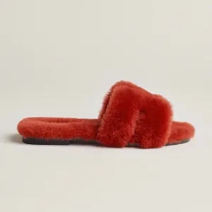 HERMES Oran plush orange Slippers