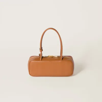Miu Miu Calfskin Leather Beau Brown Top-Handle Bags