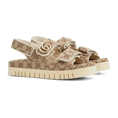 Gucci Wooden color Double G Round Head Platform Sandals