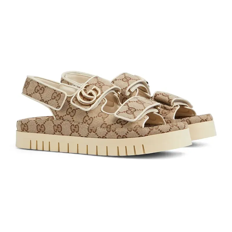 Gucci Wooden color Double G Round Head Platform Sandals