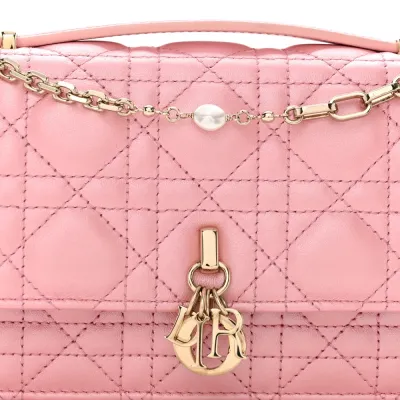 Dior Mini My Dior Top Handle Clutch Antique Pink Cannage Lambskin Leather Gold Hardware