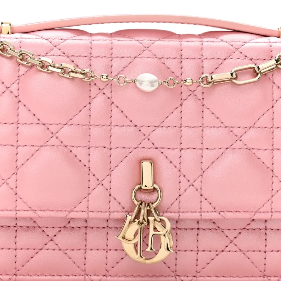 Dior Mini My Dior Top Handle Clutch Antique Pink Cannage Lambskin Leather Gold Hardware