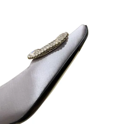 Roger Vivier Belle Vivier Pumps High Heels In Silver/White/Red/Beige Satin With Crystal Buckle (Heel Height 4.5cm)