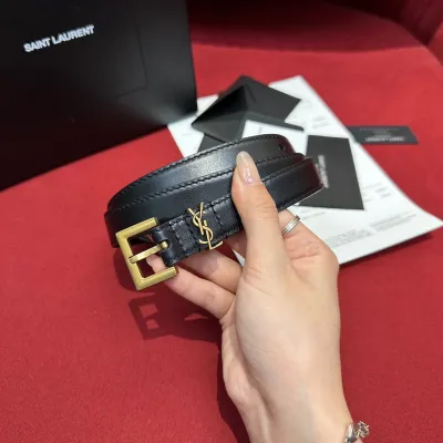 Saint Laurent Cassandre Belt In Black/White/Beige/Pink/Brown Smooth Calfskin With Gold Hardware 20mm