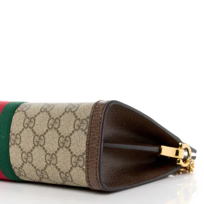Gucci Small Web Ophidia Chain Shoulder Bag Beige/Brown GG Supreme Monogram Canvas Gold Hardware