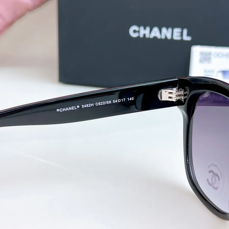 CHANEL square frame pearl glasses black purple color SIZE 54-17-140