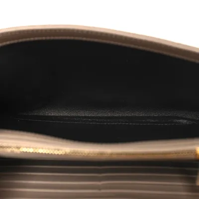 Saint Laurent Small Chain Wallet Dark Beige Triquilt Monogram Grain De Poudre Mixed Matelasse Leather Gold Hardware