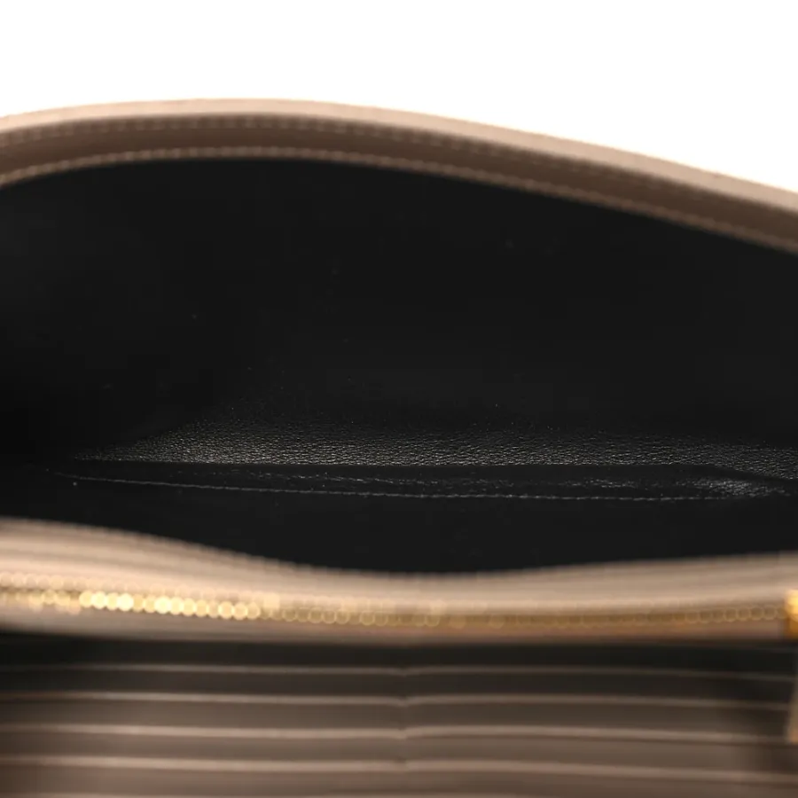 Saint Laurent Small Chain Wallet Dark Beige Triquilt Monogram Grain De Poudre Mixed Matelasse Leather Gold Hardware