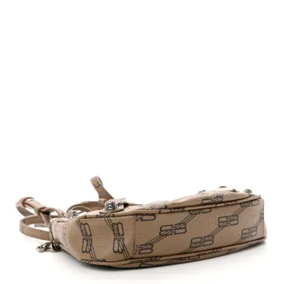 Balenciaga BB Le Cagole Mini Purse With Chain Beige/Brown Coated Canvas Monogram Silver Hardware