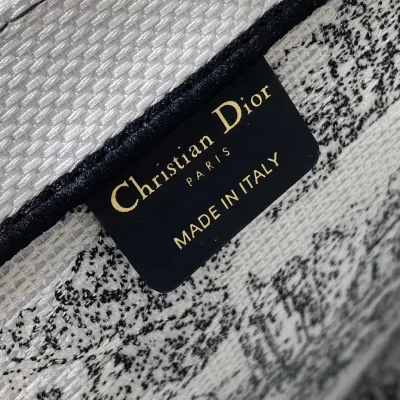 Dior Medium Dior Book Tote White Embroidery with Black Toile de Jouy Scotland Motif Embroidery