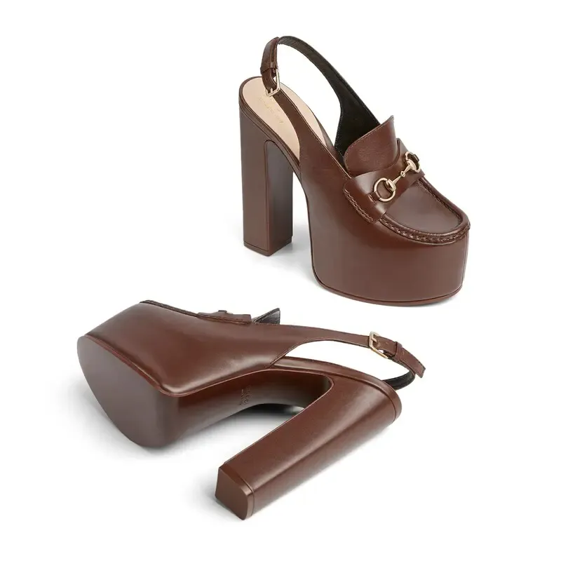 Gucci brown thick soled rear lace up high heels