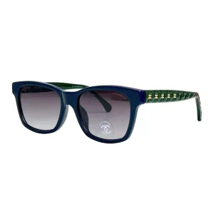 CHANEL square frame glasses blue green color size 58口17-140