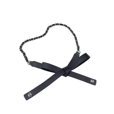 Chanel Women's Chain Belt In Black/White Lambskin With Gold/Silver Hardware