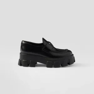 PRADA  Black Monolith shiny leather Loafers