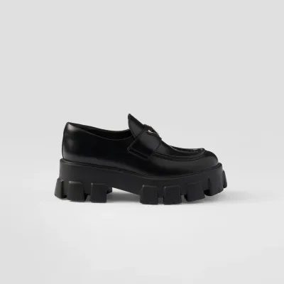 PRADA  Black Monolith shiny leather Loafers