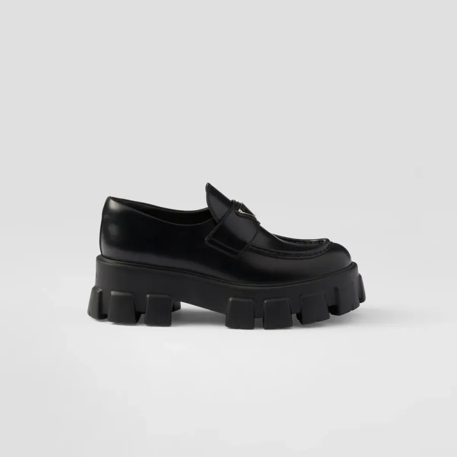 PRADA  Black Monolith shiny leather Loafers
