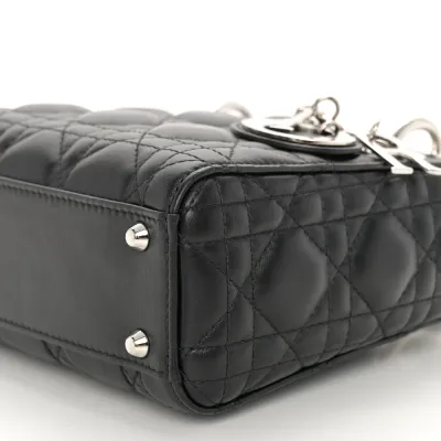 Dior Mini Lady Dior Black Cannage Lambskin Leather Light Gold Hardware