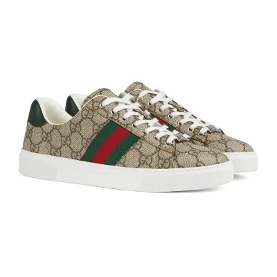 Gucci Ace series brown canvas sneakers woven fabric women's sports shoes