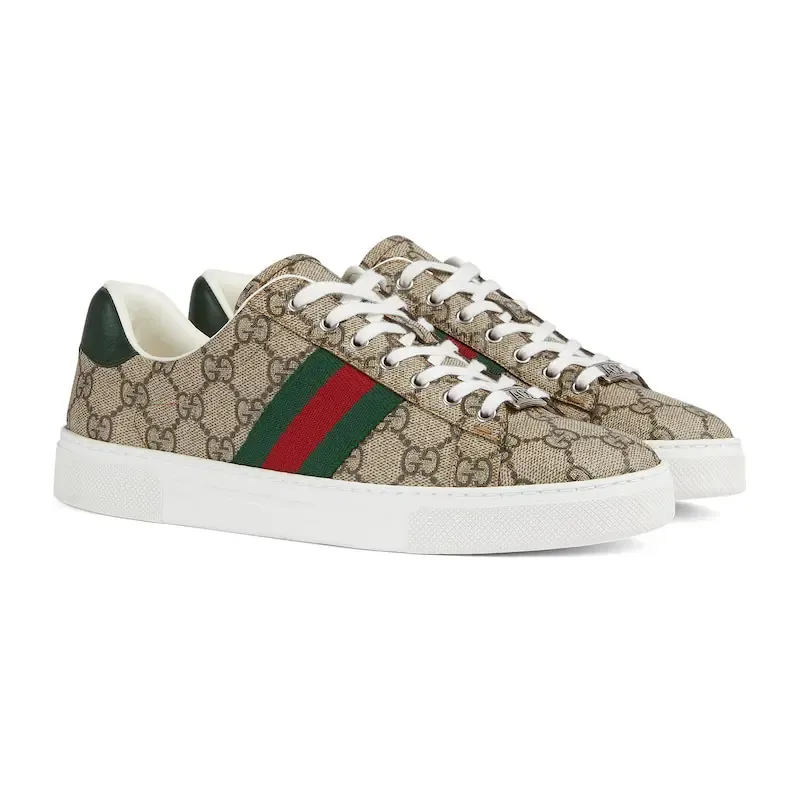Gucci Ace series brown canvas sneakers woven fabric women's sports shoes