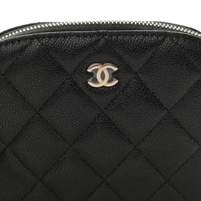 Chanel Classic Clutch With Chain Small Black Quilted Caviar Leather Light Gold Hardware