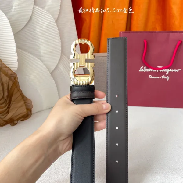 Ferragamo Men's Double Gancini Buckle Reversible Belt In Black/Coffee Smooth Calfskin With Gold/Silver/Black/Gun Black Hardware 35mm - Image 6