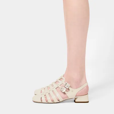 Roger Vivier Très Vivier Sandals In White Patent Leather With Crystal Buckle (Heel Height 4.5cm)