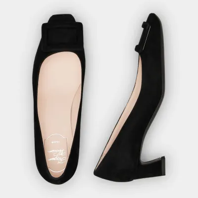 Roger Vivier Trompette Pumps High Heels In Black Suede With Suede Metal Buckle (Heel Height 4.5cm)