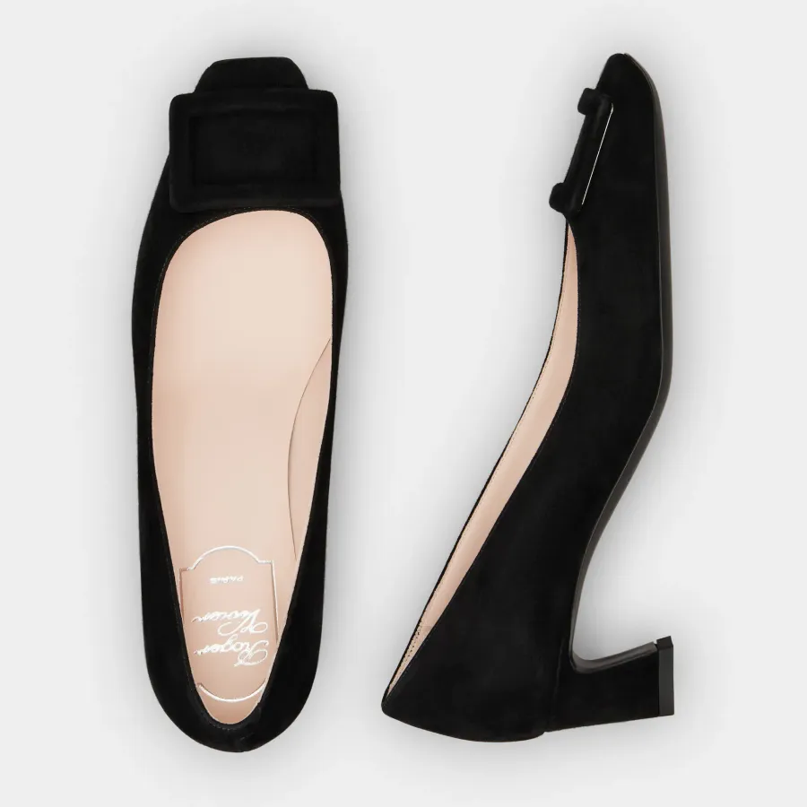 Roger Vivier Trompette Pumps High Heels In Black Suede With Suede Metal Buckle (Heel Height 4.5cm)