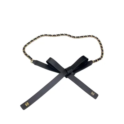 Chanel Women's Chain Belt In Black/White Lambskin With Gold/Silver Hardware