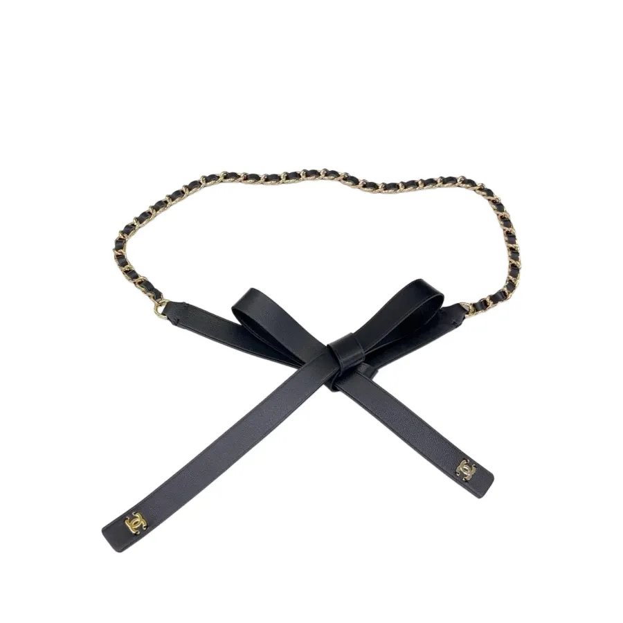 Chanel Women's Chain Belt In Black/White Lambskin With Gold/Silver Hardware