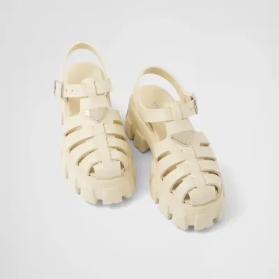 PRADA Quartz colored rubber Monolith sandals