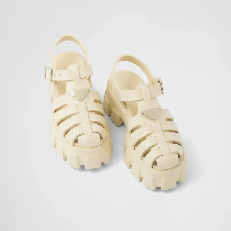 PRADA Quartz colored rubber Monolith sandals