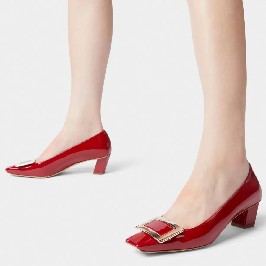 Roger Vivier Belle Vivier Pumps High Heels In Red Patent Leather With Metal Buckle (Heel Height 4.5cm)