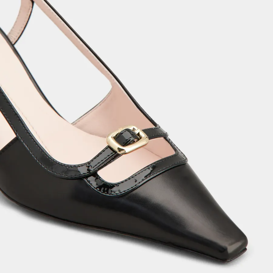 Roger Vivier Viv' Canard Slingback Pumps High Heels In Black Leather With Metal Buckle (Heel Height 5.5cm)